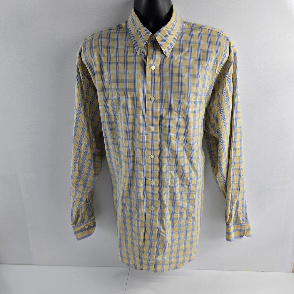 Brooks Brothers dress shirt XL blue yellow plaid mens button down‎ regular 6562